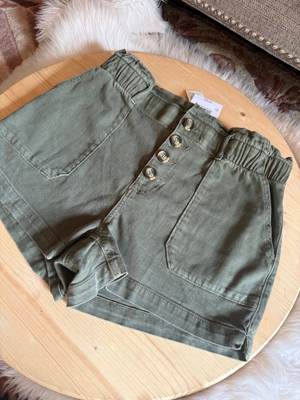 American Eagle Outfitters Olive Green High-Waist Button-Front Shorts
